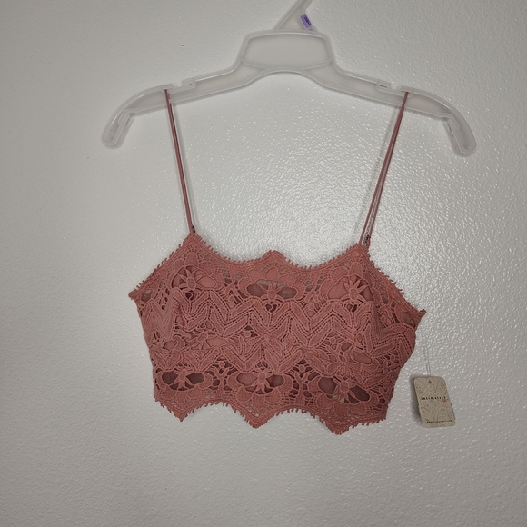 Free People Women's Pink Crochet Lace Athena Bralette Spaghetti Straps Sz M NWT - Picture 2 of 10